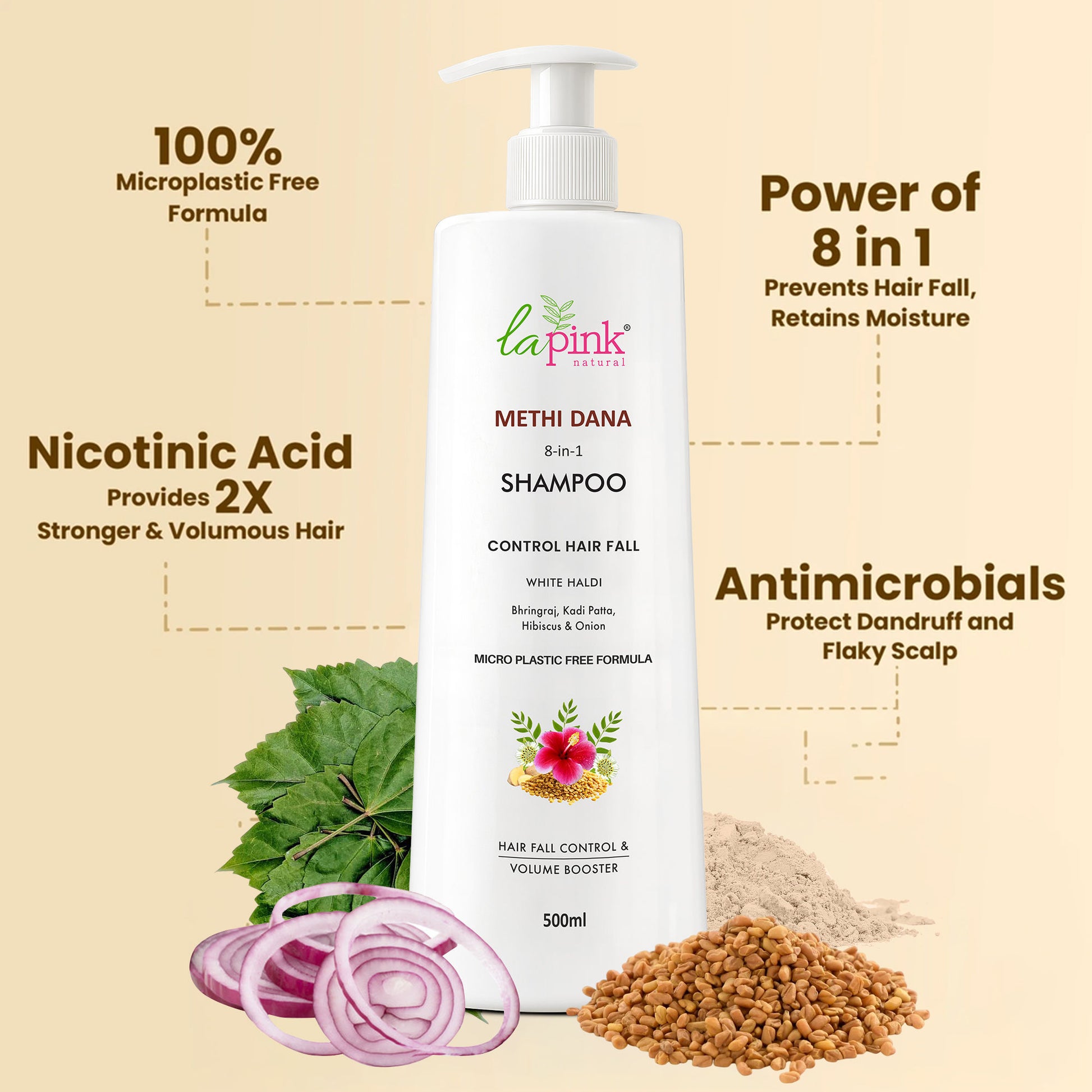 La Pink Methi Dana 8 In 1 Anti Hair Fall Shampoo Boosts Volume And Reduces Hair Fall