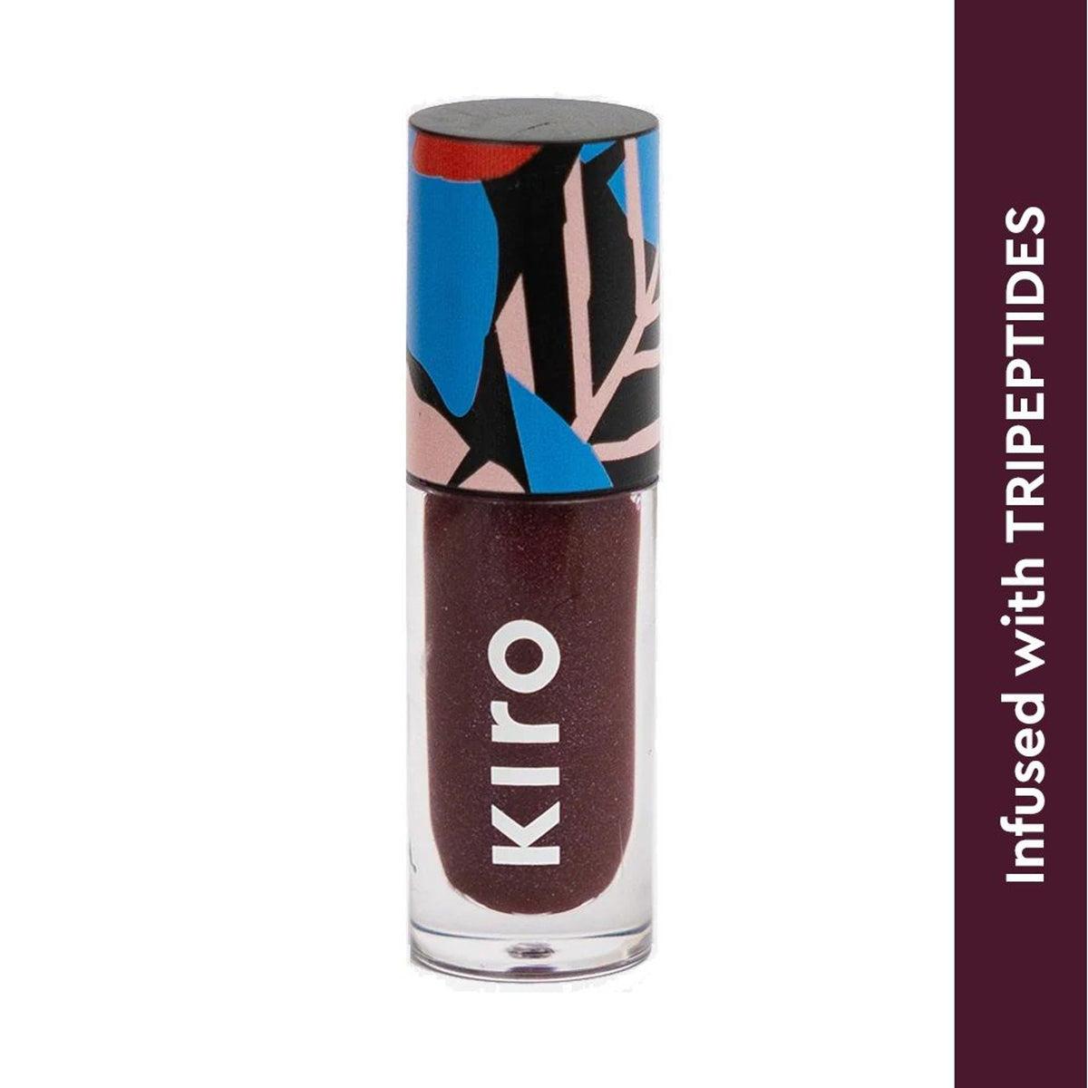 KIRO Rizz Lip Gloss in shade 01 Pop My Berry, showing glossy finish and vibrant berry color on lips.