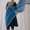 Indyancart IE Floral Embroidered Round Neck Liva Straight Kurta with Trousers & Dupatta