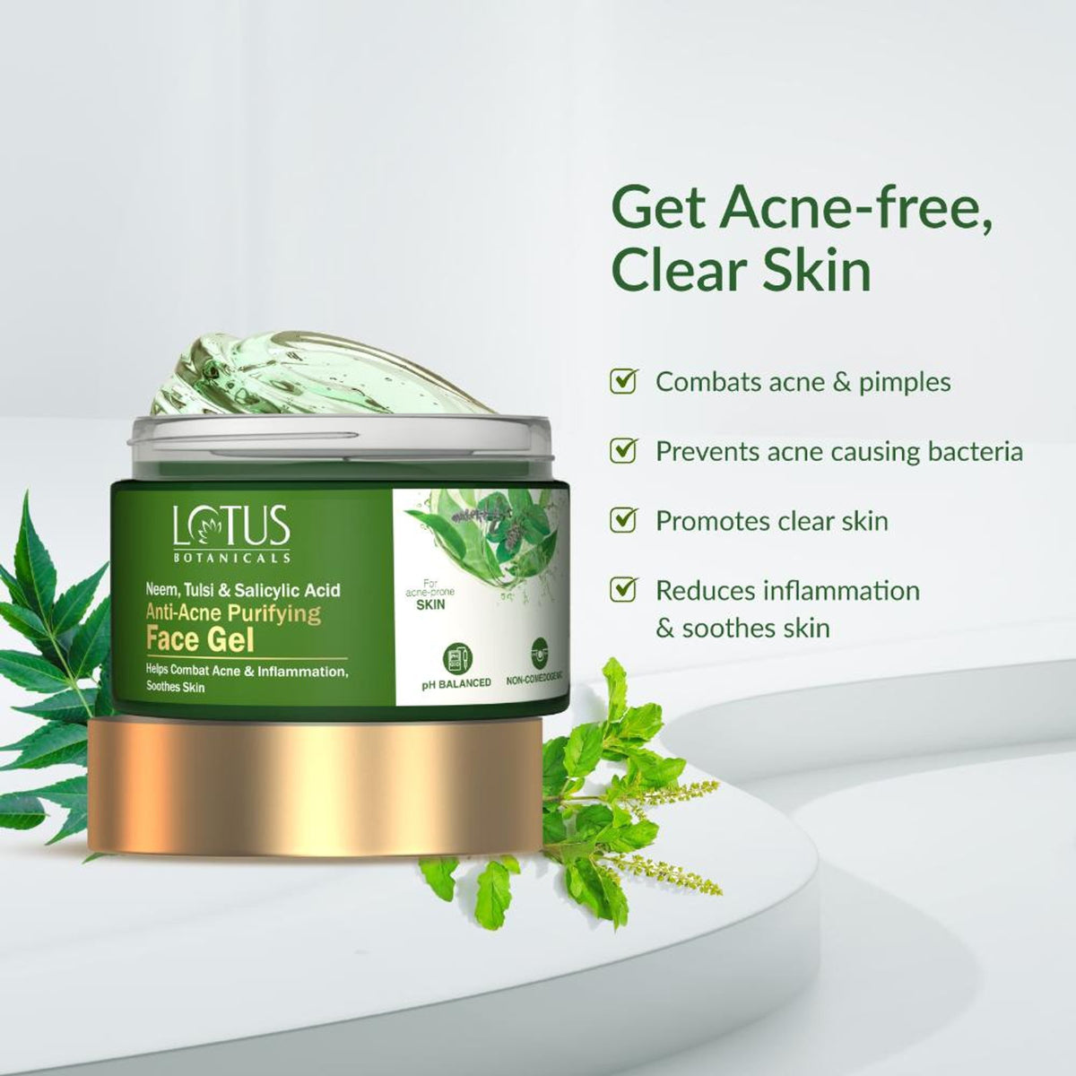 Lotus Botanicals Neem, Tulsi & Salicylic Acid Anti-Acne Purifying Face Gel