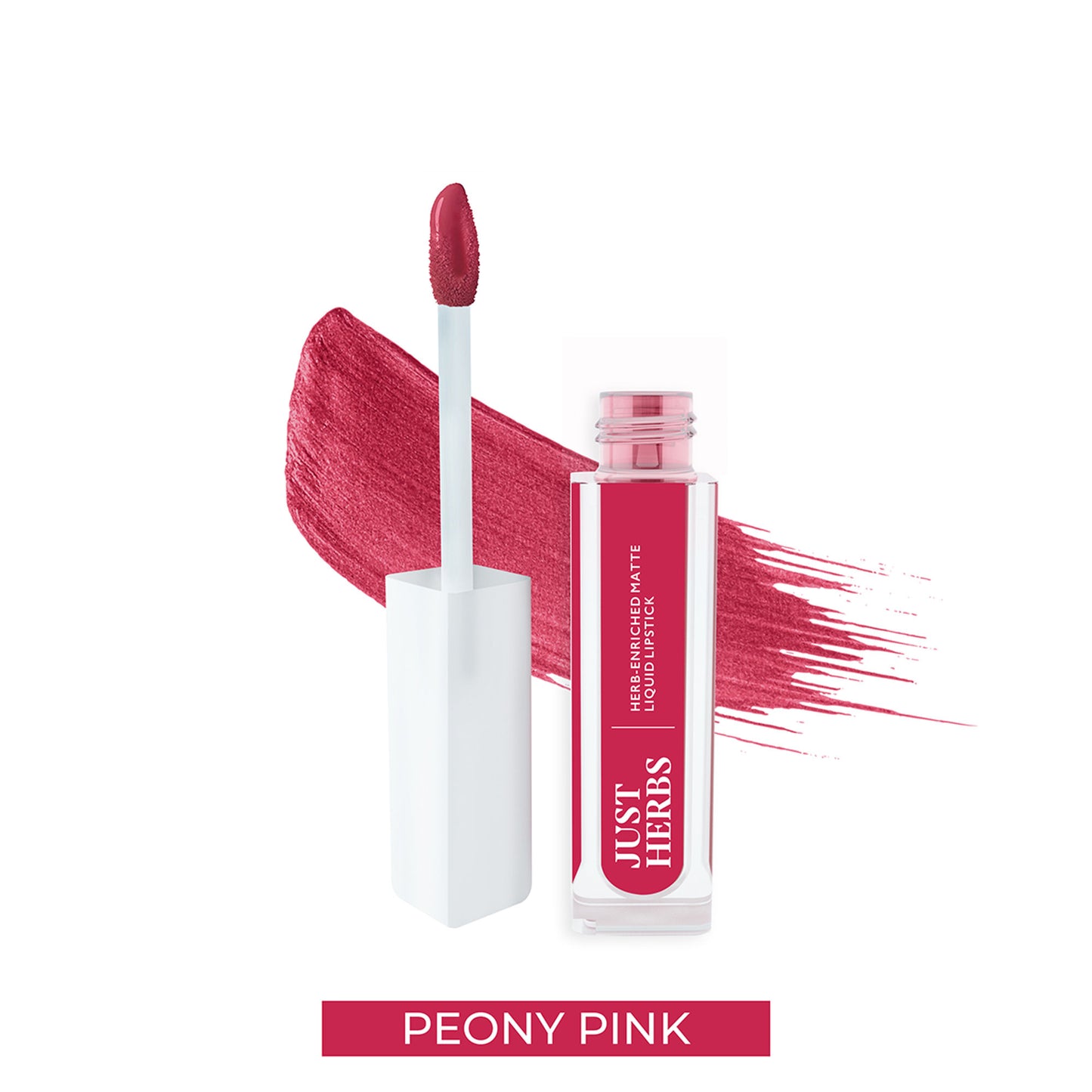 Just Herbs Vegan Matte Liquid Lipstick, Hibiscus Red, Festive Bold & Nourishing - Peony Pink