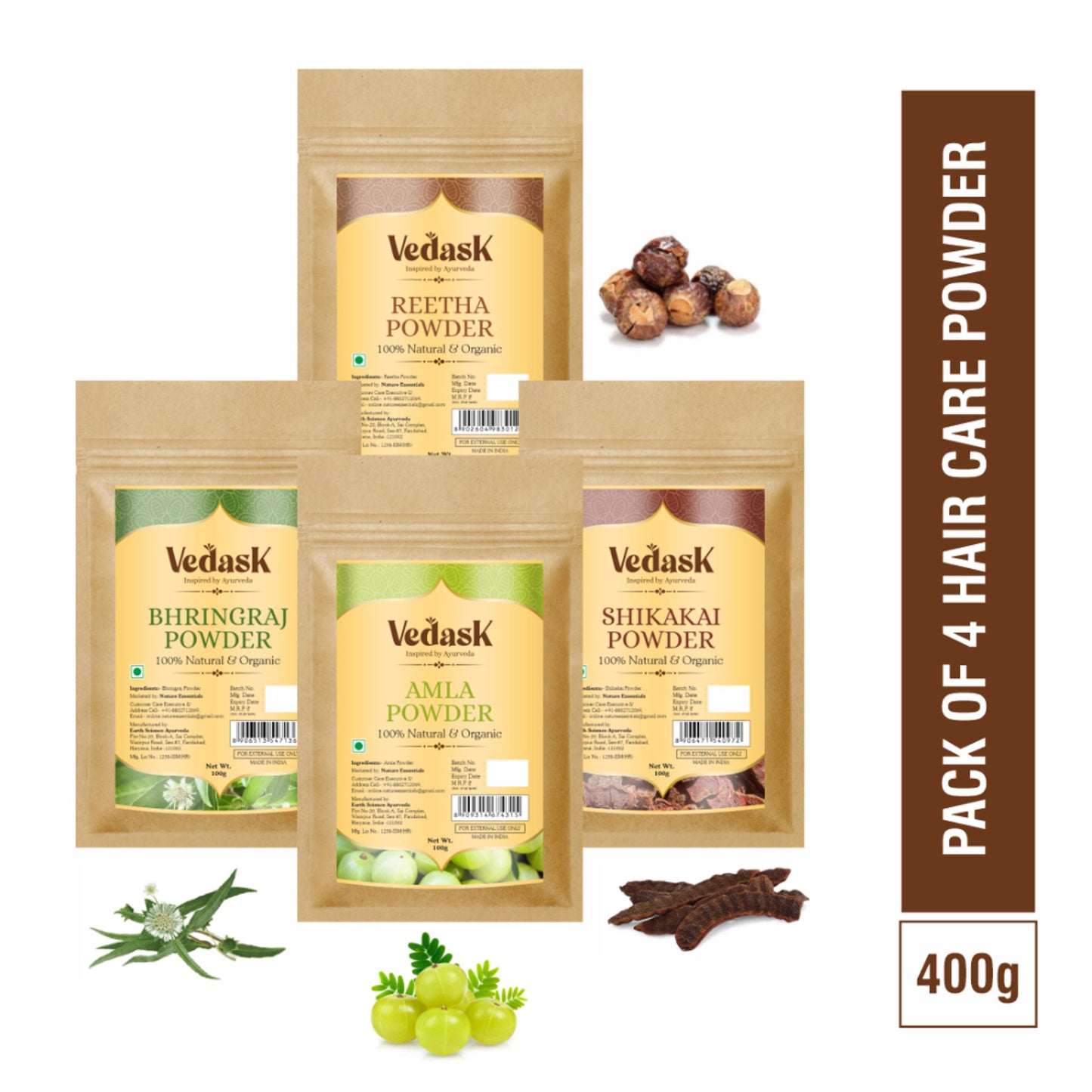 Vedask Organic Hair Pack Powder Mask Combo - Pack Of 4