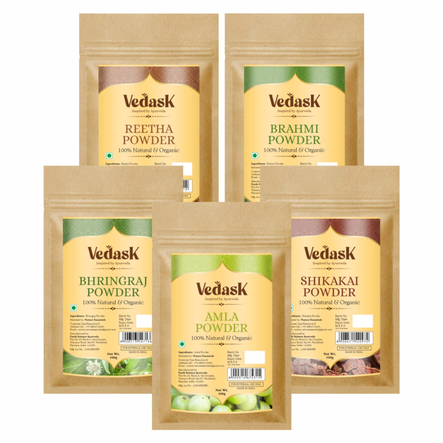 Vedask Organic Hair Pack Powder Mask Combo - Pack Of 5