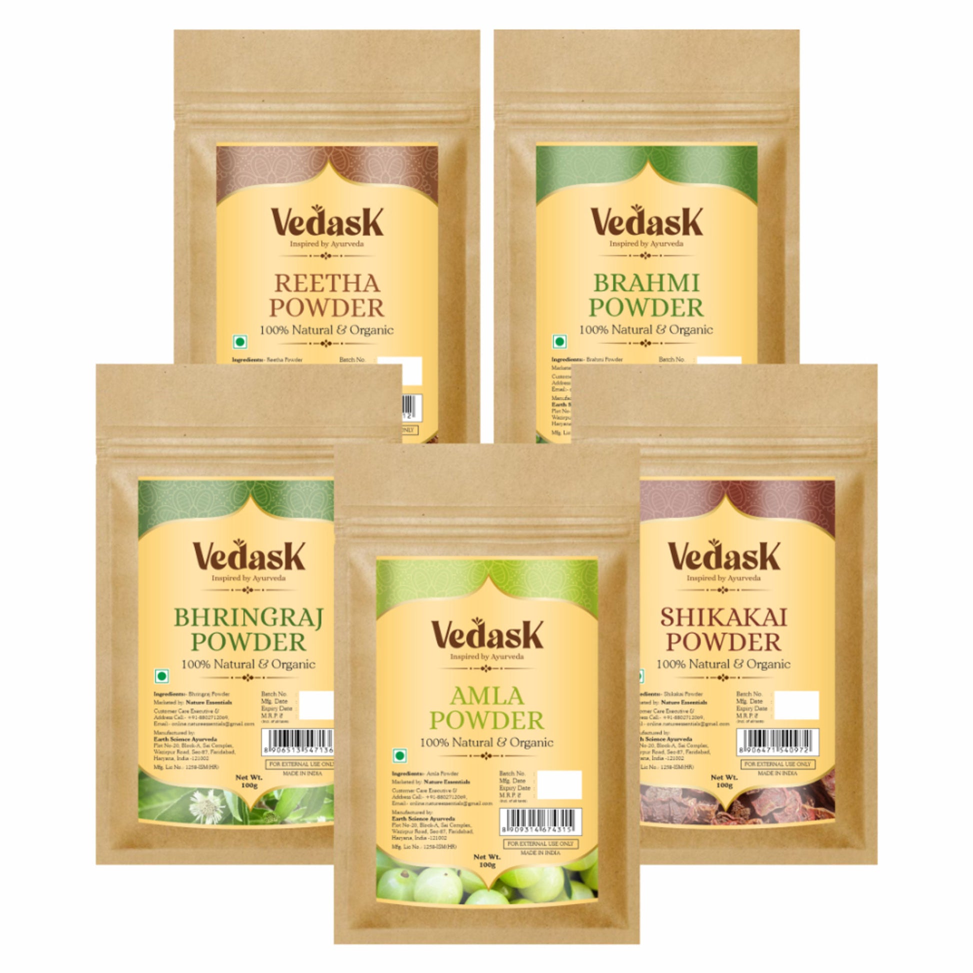 Vedask Organic Hair Pack Powder Mask Combo - Pack Of 5