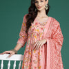 Indyancart IE Floral Printed Empire Mirror Work Pure Cotton Kurta With Trousers & Dupatta