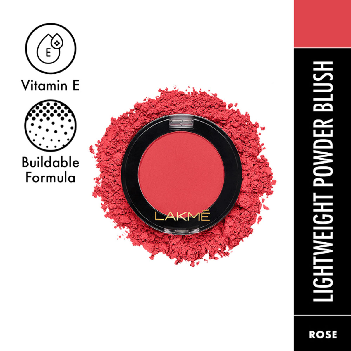 Lakme Face It Blush in Natural Rose, showing a compact with rosy pink powder and a mirror inside.