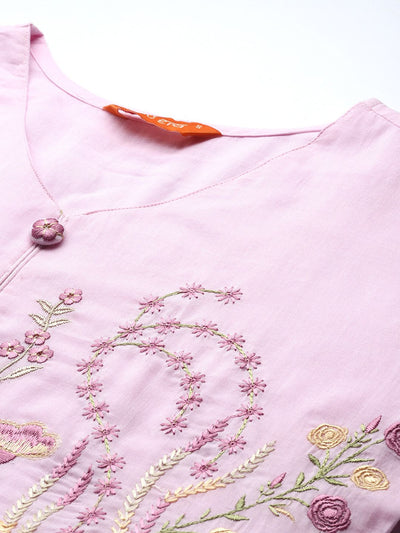 Indyancart IE Ethnic Motifs Embroidered Pure Cotton Kurta with Trousers & Dupatta