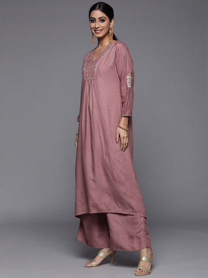 Indyancart VA Women'sGeometric Embroidered A-Line Kurta with Palazzos & With Dupatta