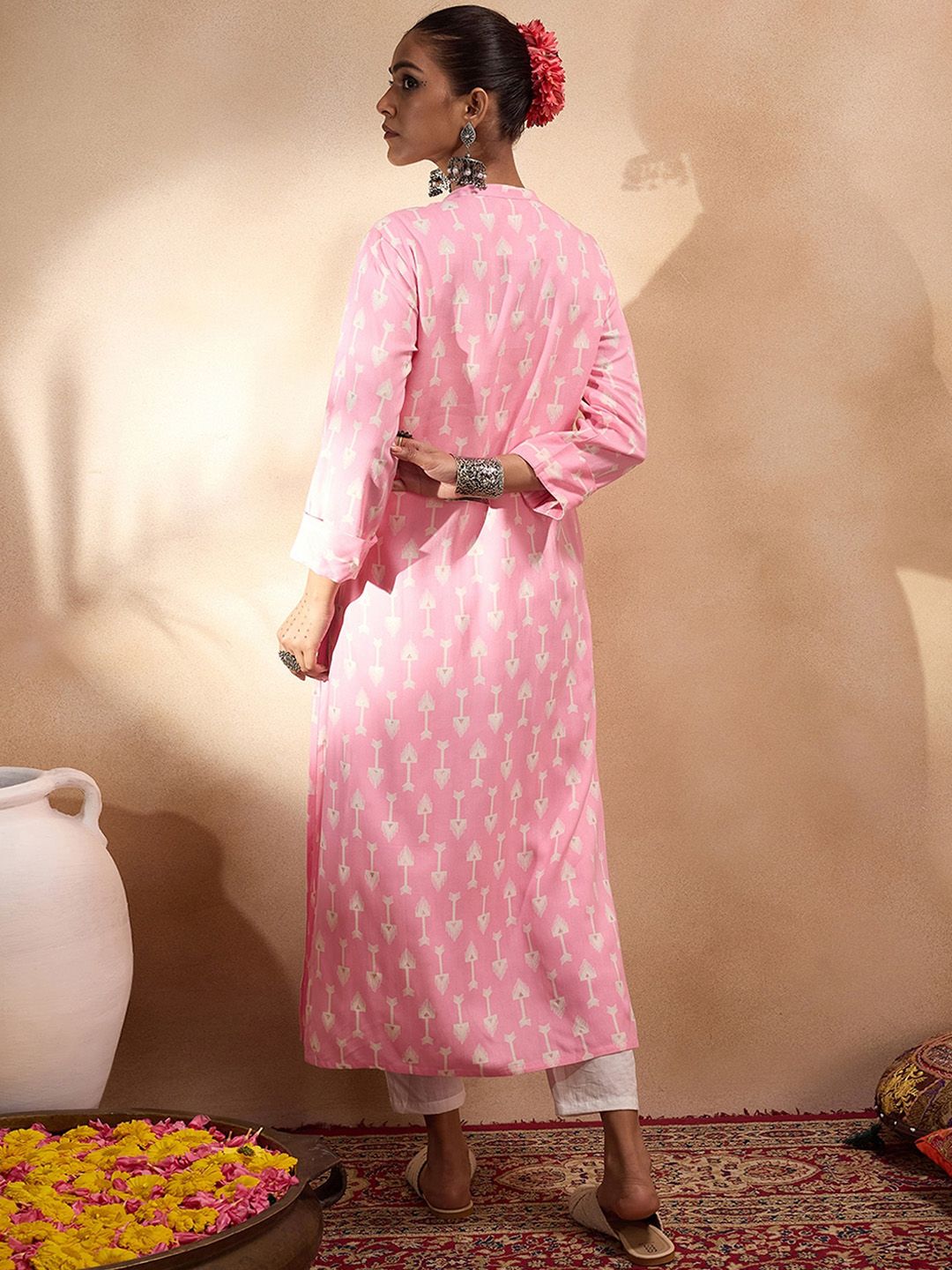 Dhiyona IE Pack of 2 Ethnic Motifs Printed Pastels Straight Kurta