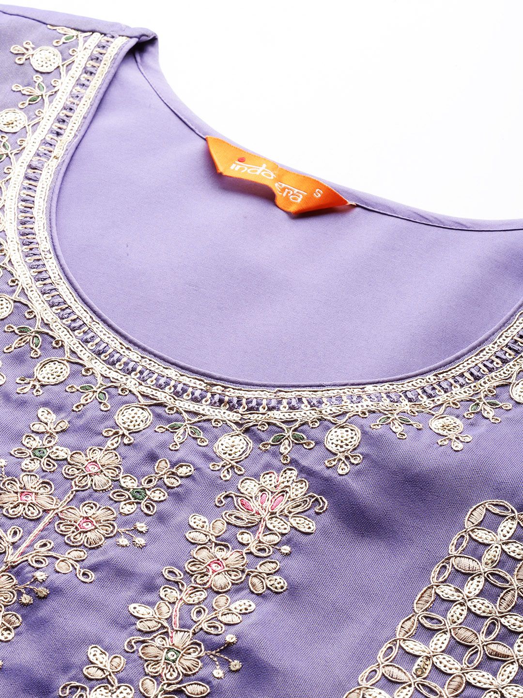 Indyancart IE Ethnic Motifs Embroidered Sequinned Kurta With Palazzos & Dupatta