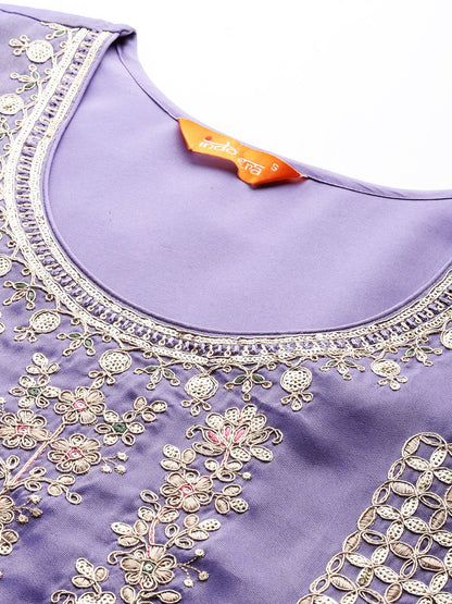 Indyancart IE Ethnic Motifs Embroidered Sequinned Kurta With Palazzos & Dupatta