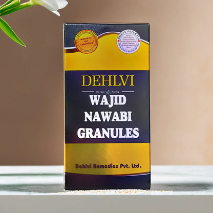 Dehlvi Wajid Nawabi Granules, Ayurvedic product, showing a close-up of the herbal granules in a container.