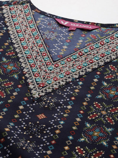 Indyancart VA Women's Ethnic Motifs Printed Regular Thread Work Kurta with Trousers & With Dupatta