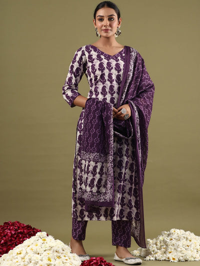 Indyancart IE V-Neck Paisley Printed Regular Pure Cotton Kurta Set
