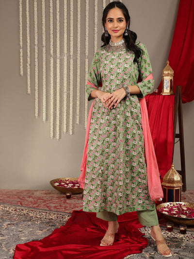 Indyancart VA Women'sEthnic Motifs Printed Pure Cotton Regular Kurta with Trousers & With Dupatta