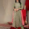 Dhiyona VA Women'sEthnic Motifs Printed Pure Cotton Regular Kurta with Trousers & With Dupatta