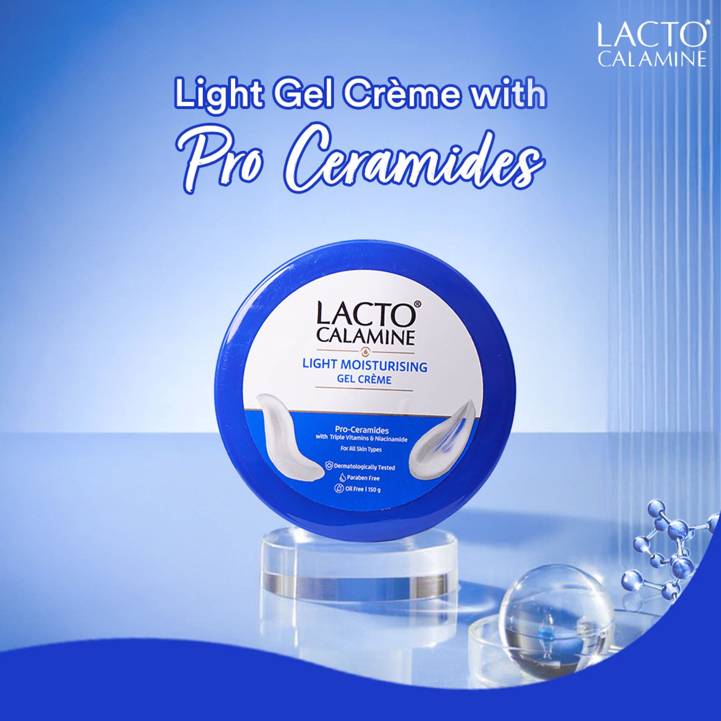 Lacto Calamine Pro Ceramides Light Moisturiser Gel Creme with Niacinamide- Barrier Repair- Oily Skin