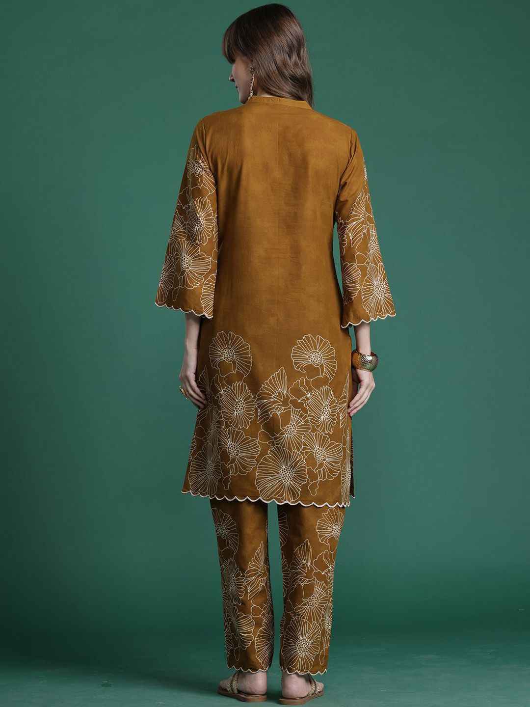 Indyancart IE Embroidered Straight Tunic & Trousers Co-Ord Set