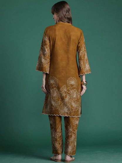 Indyancart IE Embroidered Straight Tunic & Trousers Co-Ord Set