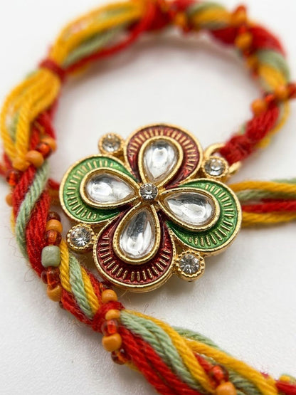 Anouk Traditional Artificial Stones Thread Rakhi With Roli Chawal Chandan Mishri