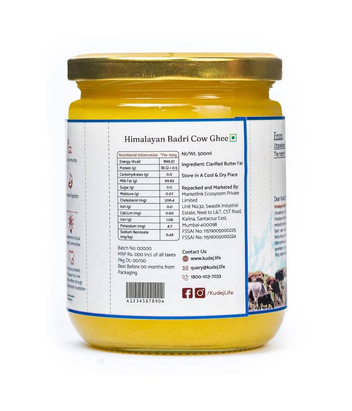 Kudej Himalayan Badri Cow A2 Ghee | Natural and Organic Ghee | Desi Cow Ghee