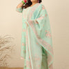 Indyancart Women's Floral Embroidered Regular Gotta Patti Kurta with Trousers & With Dupatta
