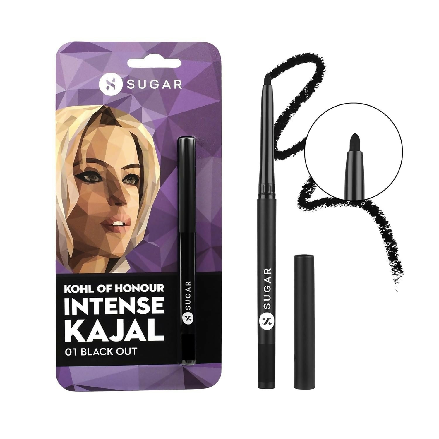Sugar Cosmetics Kohl of Honour intense kajal in black, long-lasting, smudge-proof, waterproof eyeliner with a smooth application.