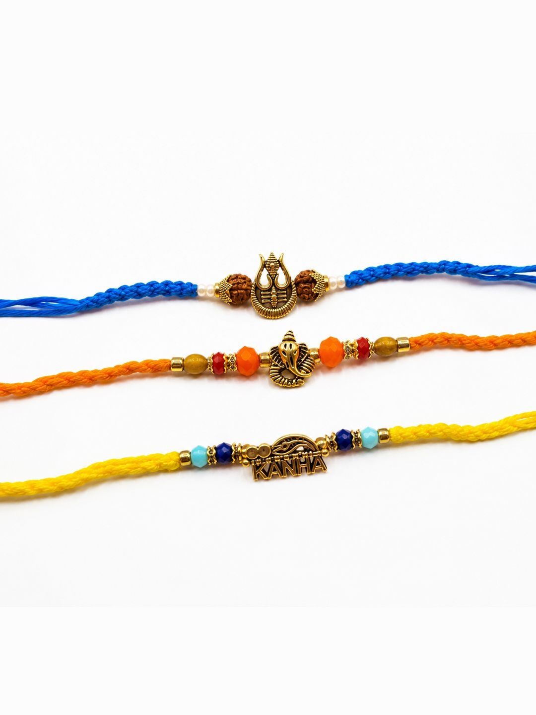 Anouk Set Of 3 Rudraksh Religious Rakhi Thread Rakhi Roli Chawal Chandan Mishri