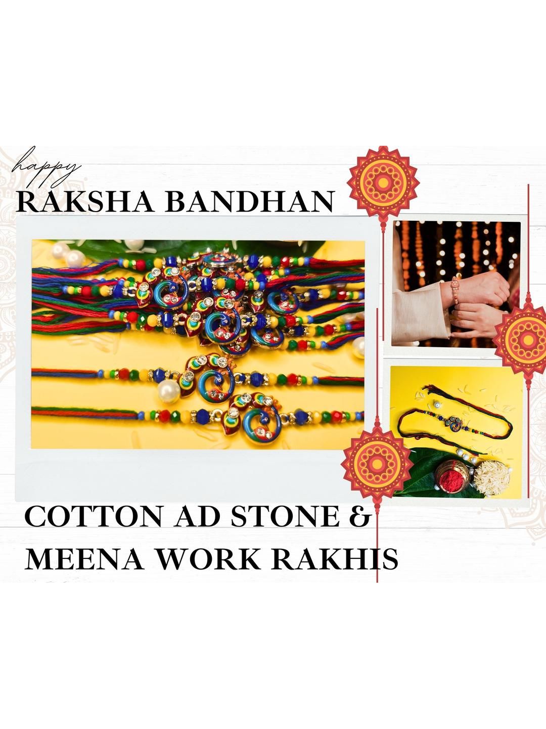 Anouk Set Of 12 Beaded Cotton Thread with AD Stones & Meenakari Designer Rakhi for Brother