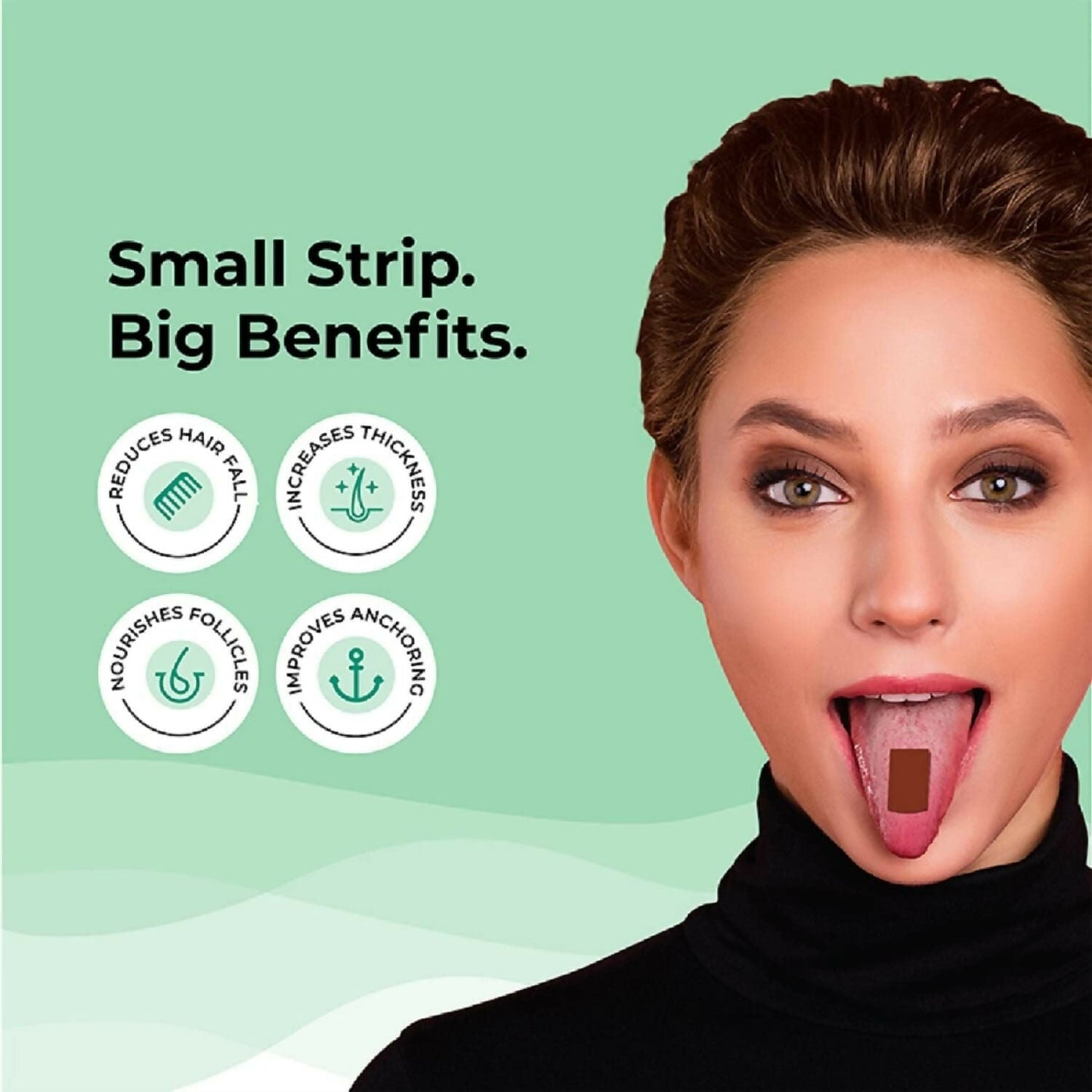 Wellbeing Nutrition Melts for healthy hair and hair fall control, shown in a blister pack with six strips for oral consumption.