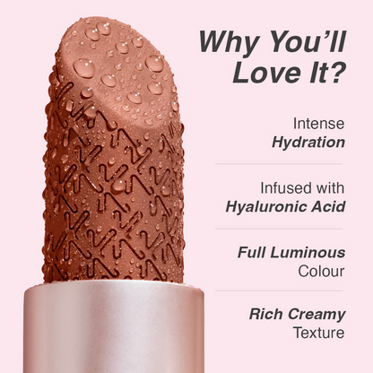 Kay Beauty Hydra Creme Hydrating Full Coverage Lipstick in Panache shade, showing smooth, creamy lipstick bullet in a sleek tube.