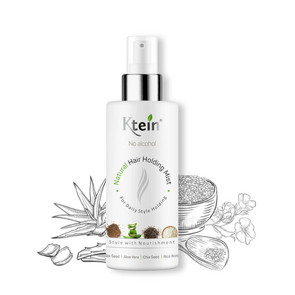 Ktein Natural Hair Holding Spray without alcohol, lightweight spray bottle, designed for strong, alcohol-free hair hold.