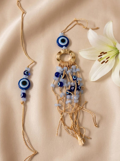 Indyancart Set Of 2 Gold Toned Round Evil Eye Bhaiya Bhabhi Rakhi
