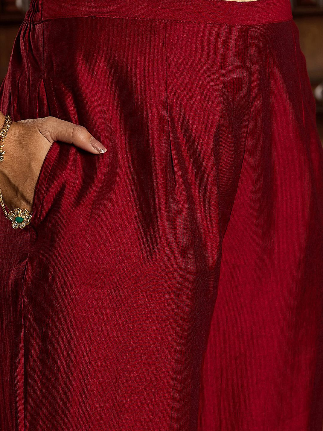 Indyancart IE Ethnic Motifs Zari Embroidered Liva Kurta with Trouser & Dupatta
