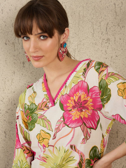 Women Floral Printed Pure Cotton Kurta with Trouser