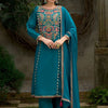 Indyancart IE Floral Embroidered A-Line Round Neck Beads & Stones Kurta With Trousers & Dupatta