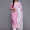 Dhiyona VA Women'sFloral Embroidered Regular Thread Work Kurta With Trousers & Dupatta