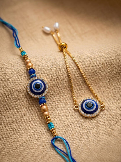Anouk Set Of 2 Blue Evil Eye Gold Toned Bhaiya Bhabhi Rakhi