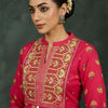 Indyancart IE Women Ethnic Motifs Embroidered Regular Thread Work Pure Cotton Kurta with Trousers