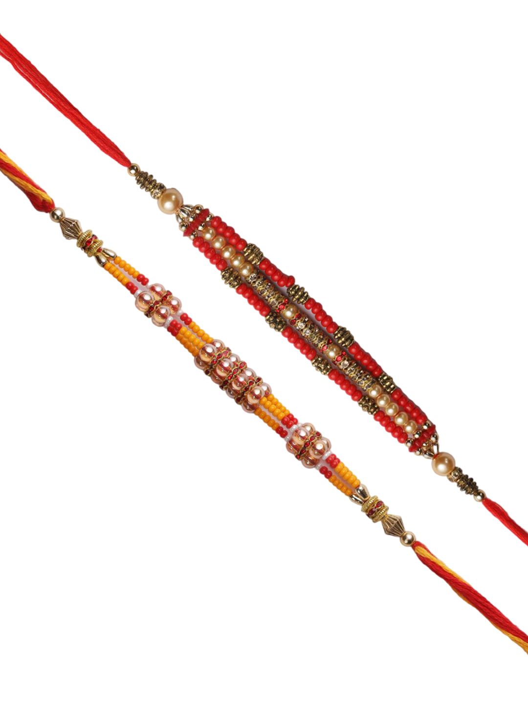 Anouk Set Of 2 Red Beaded Rakhi With Roli Rice & Greeting Card