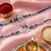 Dhiyona Set Of 2 Silver Toned Beaded Religious Thread Rakhi With Roli Chawal Chandan Mishri