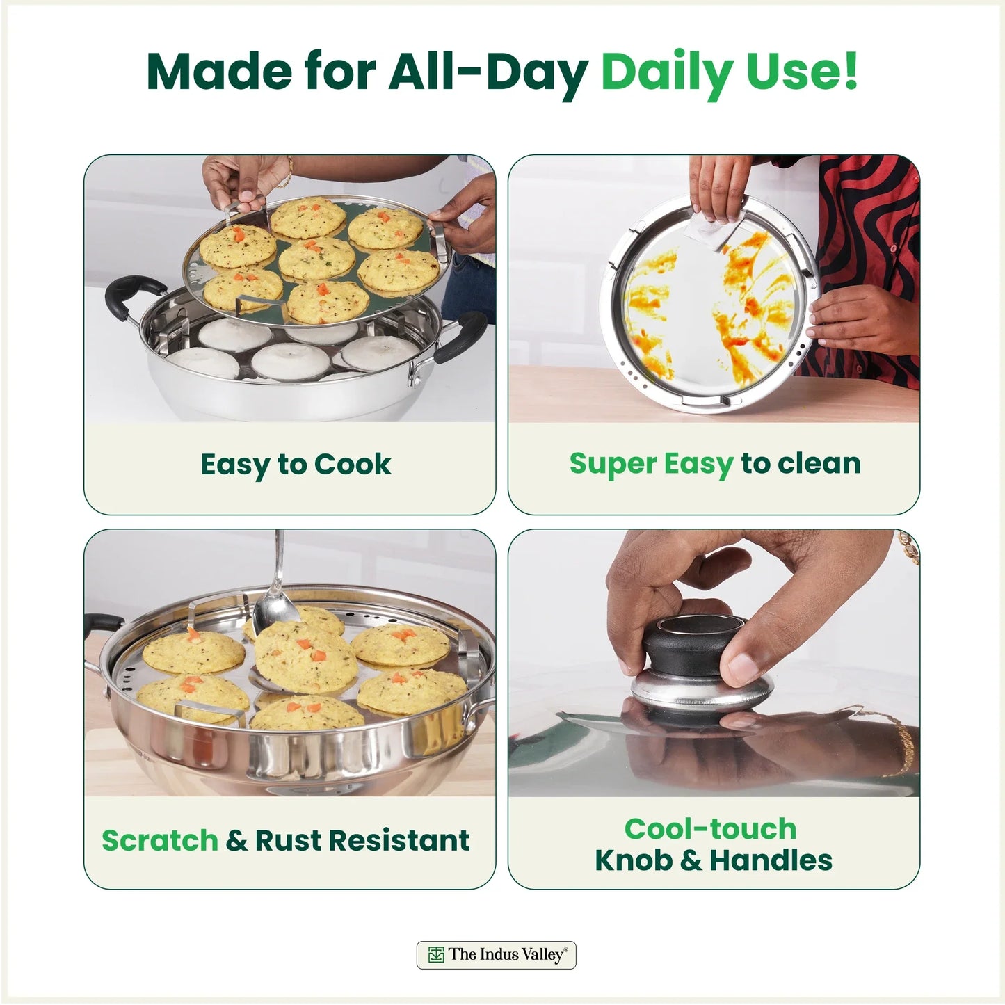 The Indus Valley 14 Pit Tri-Steel Multi Pot Handi for steaming idli, dhokla, momo, with 5 plates, stainless steel, tri-ply induction bottom