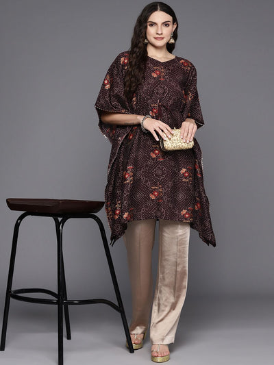 Indyancart IE Women Bandhani Printed Flared Sleeves Gotta Patti Kaftan Kurta