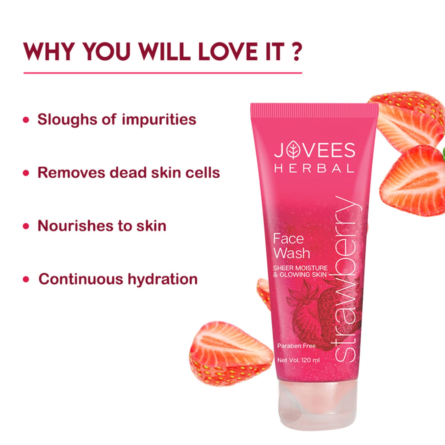 Jovees Herbal Strawberry Face Wash With Strawberry Extracts For Sheer Moisture & Glowing Skin