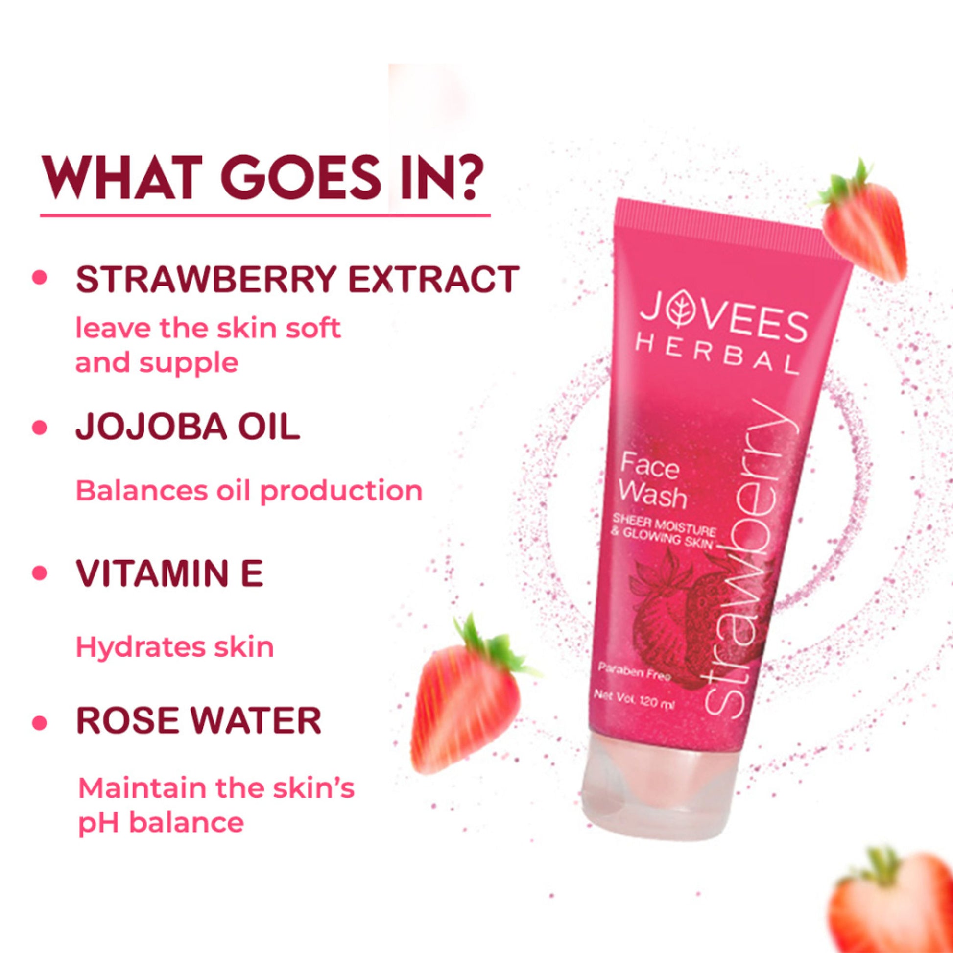 Jovees Herbal Strawberry Face Wash With Strawberry Extracts For Sheer Moisture & Glowing Skin
