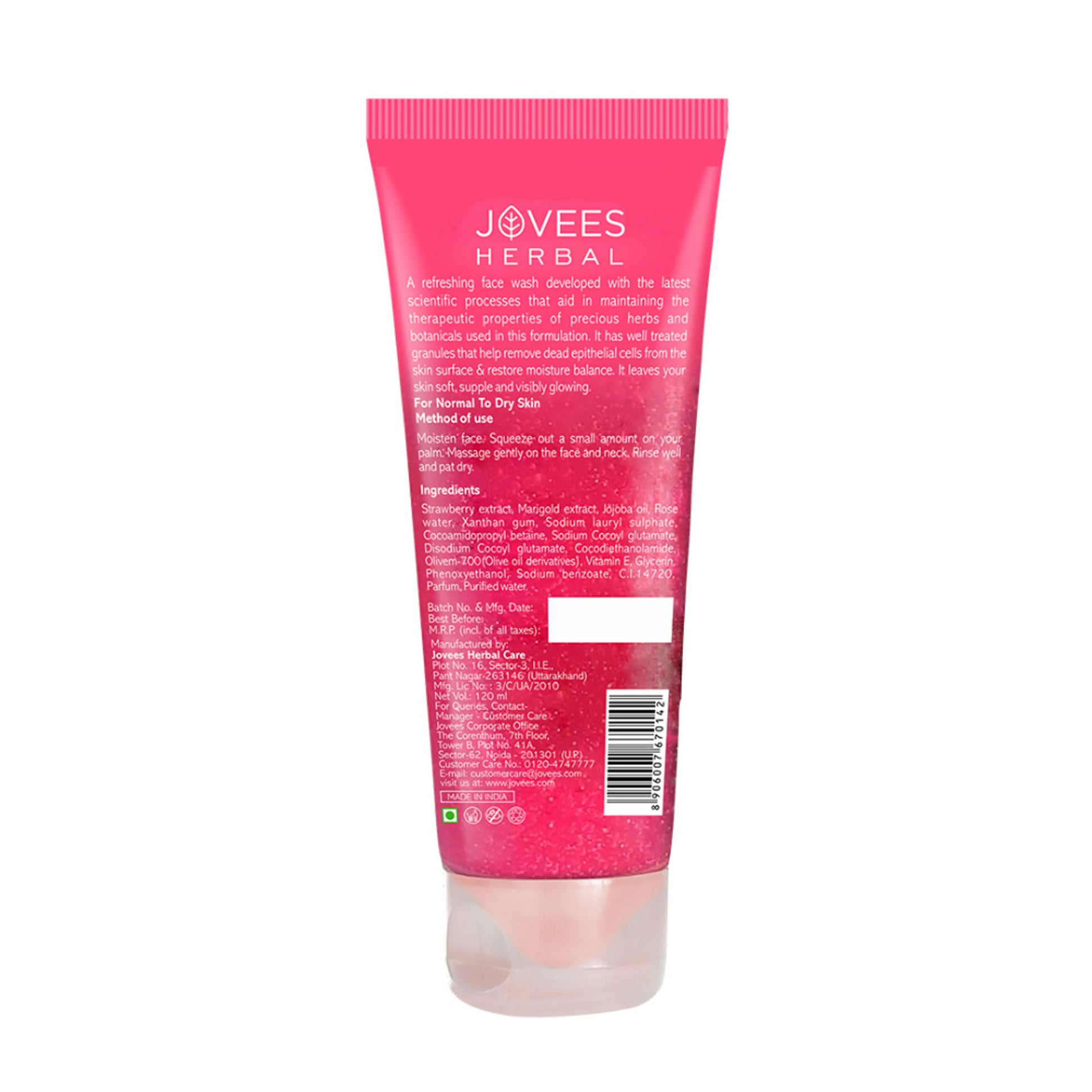 Jovees Herbal Strawberry Face Wash With Strawberry Extracts For Sheer Moisture & Glowing Skin