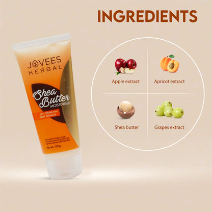 Jovees Herbal Shea Butter Moisturizer in 100g jar, creamy formula restores hydration for normal and dry skin.