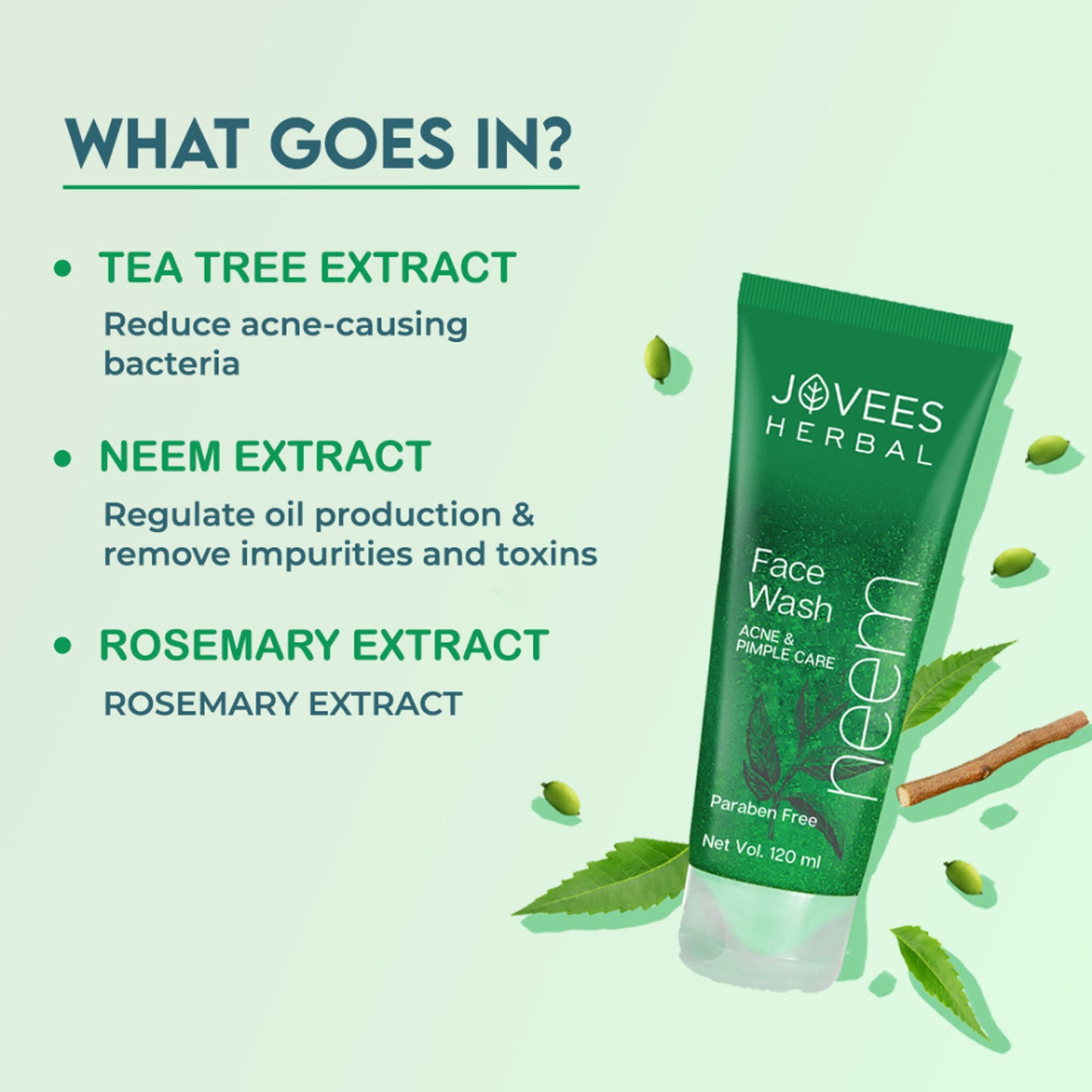 Jovees Herbal Neem Face Wash For Acne And Pimple Care Bright, Clear And Glowing Skin - 120 ml