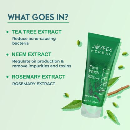 Jovees Herbal Neem Face Wash For Acne And Pimple Care Bright, Clear And Glowing Skin - 120 ml