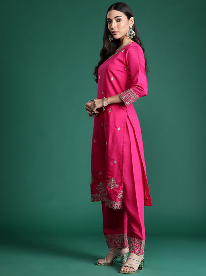 Indyancart IE Floral Embroidered Kurta with Trousers & With Dupatta
